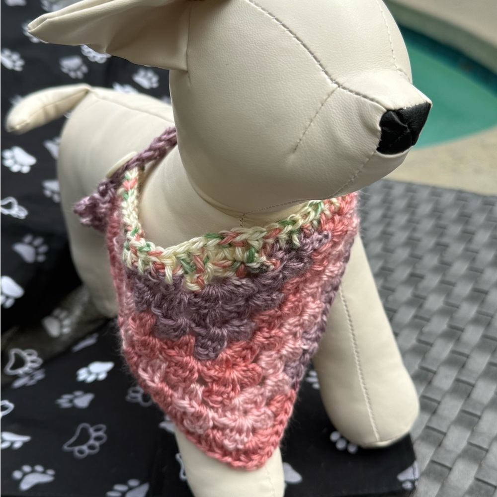 Luxury Handmade Pink & Purple Crochet Dog Bandana – Cozy & Adjustable